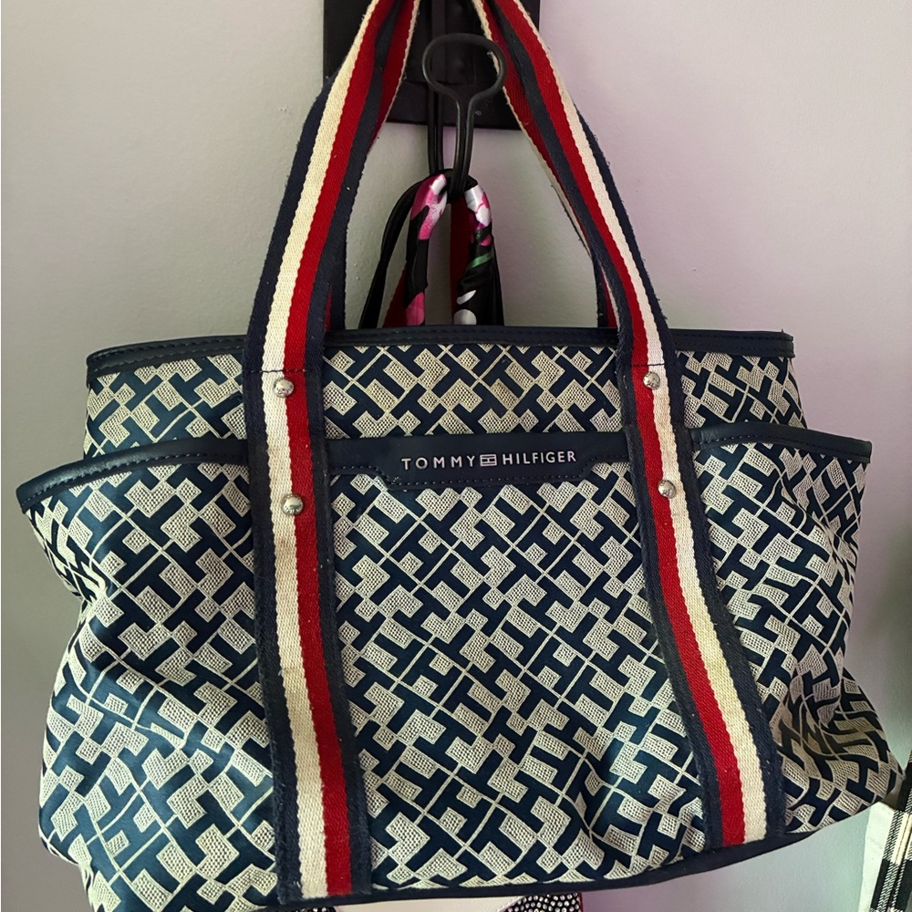 Tommy Hilfiger Navy, White & Red Monogram Tote Shoulder Bag